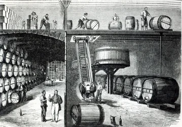 Bodegas y talleres de P. Morel y F. Souzac en Burdeos de Le Monde Illustré, 1864