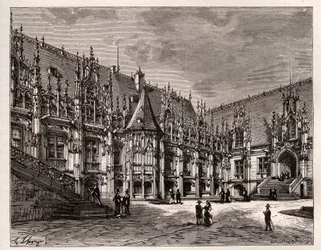 Palacio de justicia de Rouen antiguo parlamento de Normandía - grabado en 