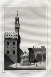Palazzo vecchio en Florencia - Piazza della Signoria - Grabado de 