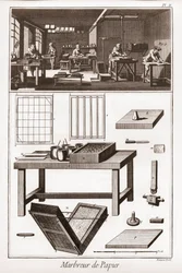 Marmoleado de papel - “La Gran Enciclopedia, o Diccionario Razonado de las Ciencias, las Artes y los Oficios” por Denis Diderot (1713-1784) y Jean d