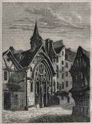París - Rue Saint-Martin, iglesia Saint-Julien-des-Menetriers - Grabado en “Historia física, civil y moral de París: desde los primeros tiempos históricos hasta el presente” por Jacques Antoine Dulaure