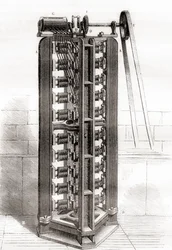 Motor Vertical de Paul-Gustave Froment, c.1844, de Les Merveilles de la Science, publicado c.1870