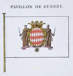 Pabellón de Guerra, detalle de Banderas de Mónaco, de un libro francés de banderas, c.1819