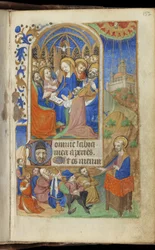 Pentecostés y una escena de predicación, Libro de Horas (Uso de París)