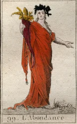 Personificación de la Abundancia, sosteniendo un cuerno de la abundancia. De "Mitología de la Juventud" de Pierre Blanchard 1803.