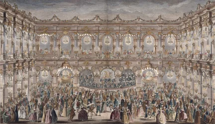 Vista en perspectiva del Salón de Baile, construido en el patio del Hotel de Ville
