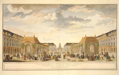 Vista en perspectiva de la Place de Louis le Grand con las salas construidas para la ocasión del matrimonio de Monseigneur le Dauphin