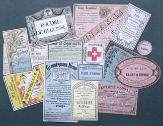 Etiquetas farmacéuticas, finales del siglo XIX y principios del siglo XX
