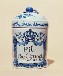 Tarro farmacéutico para tabletas de cinogloso, c.1700