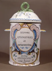 Tarro farmacéutico de la botica Patry en Longjumeau, 1767