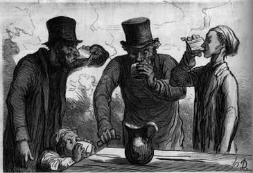 Fisiología del bebedor: las cuatro edades. Caricatura de Honoré Daumier (1808-1879). Grabado en “Le Monde Illustré” n°289 del 25 de octubre