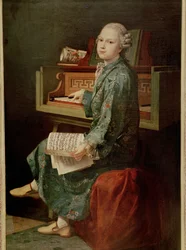 Imagen de un joven al piano, se dice que es Mozart ...