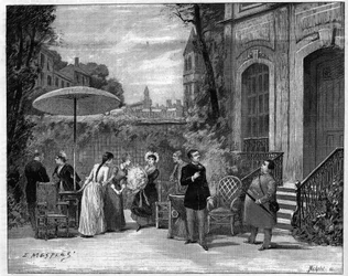 Obra de teatro: comediantes de la Comédie Française en “Un parisien” de Edmond Gondinet (1828-1888).