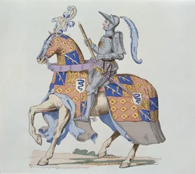 Pierre de Rohan, Señor de Gie, a caballo en 1475, grabado por Gautier