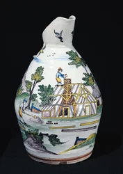 Jarra que representa la construcción de un edificio, Sinceny, c.1740-50