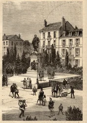 Place Thiers - centro de la ciudad de Nancy, en el departamento de Meurthe-et-Moselle, en la región de Lorena - grabado en “PATRIE” - DESCRIPCIÓN PICTÓRICA DE FRANCIA EN 6 VOLÚMENES POR LUCIEN HUARD