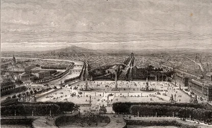 Place de la Concorde en París - grabado en “La France illustrée: géographie, histoire, administration statistique” por V.A. Malt-Brown. 1884