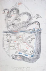 Plano de Jerusalén en 1308, ilustración de una edición facsímil de Liber de Expeditione Terrae Sanctae por Marino Sanuto di Torcello (c.1260-1338)