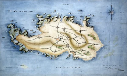 Plano de la isla de Yeu realizado en 1848