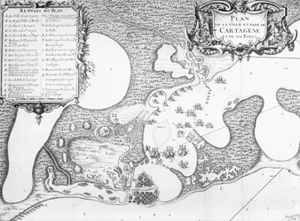 Plano de la ciudad y el puerto de Cartagena, Colombia, en 1697