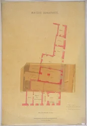 Plano de la planta baja y sótanos de la casa en Ajaccio, Córcega donde nació Napoleón Bonaparte (1769-1821), 1837