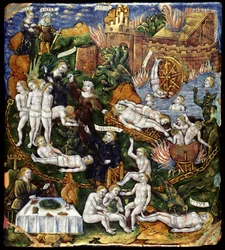 Placa: Eneas y Sibila en los infiernos, c.1530 (esmalte y oro sobre cobre)