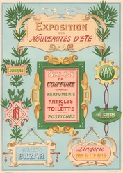 Placa n° 17: Modelos de señalización para pintor Art Nouveau (Exposición, Salón de peluquería, Bazar, Mercería)