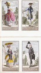 Placas 13-16 de un almanaque de moda francesa contemporánea
