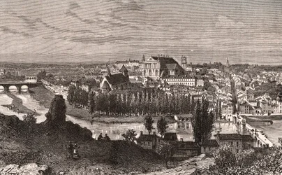 Poitiers - grabado en “La France illustrée: géographie, histoire, administración statistique” por V.A. Malt-Brown. 1884
