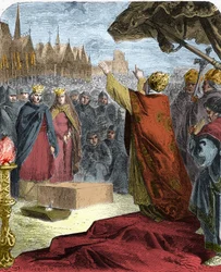 El Papa Alejandro III colocó, en 1163, la primera piedra de la catedral de Notre Dame de París en presencia del Rey Luis VII de Francia y el obispo Maurice de Sully