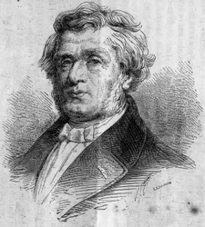Retrato de Alphonse Lavallée (1791-?), hombre de negocios de Nantes, fundador de la Escuela Central de Artes y Manufacturas (o Escuela Central de París) que forma ingenieros. Grabado en "Le Monde Illustré" n°346 del 28 de noviembre de 1863