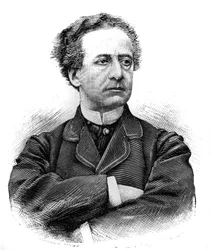 Retrato de Jean Baptiste Prospere Bressant (1815-1886), comediante francés de la Comédie Française. Grabado en "Le Monde Illustré", 30 de enero de 1886