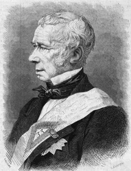 Retrato de Jean Pons Guillaume Viennet (1777-1868), político, poeta y autor dramático francés, miembro de la Academia Francesa. Grabado en "Le Monde Illustre" n°586 del 4 de julio de 1868.