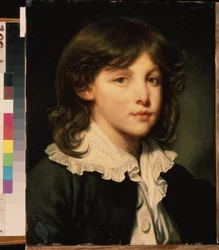 ""Portrait of a boy"" (Retrato de un niño) Joven adolescente de pelo largo. Pintura de la escuela francesa. Museo Pushkin de finales del siglo XVIII, Moscú