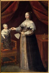 Retrato de pie de Ana de Austria (1601-1666), Reina de Francia con Luis XIV niño