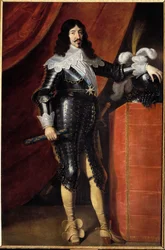 Retrato de cuerpo entero de Luis XIII (1601-1643) en armadura. Pintura de la Escuela Francesa del siglo XVII. Museo del castillo de Chambord