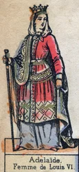 Retrato de Adela de Saboya (Alix o Adelaida de Maurienne) (ca. 1100-1154), esposa de Luis VI de Francia. (Dinastía Capetiana). Ilustración de finales del siglo XIX