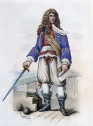 Retrato del Almirante Anne Hilarion de Costentin (Cotentin), Conde de Tourville (1642-1701) - en "Le Plutarque français", por Mennechet, París