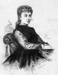 Retrato de Aimee Desclee (circa 1837-1874), comediante francesa. Grabado en "Le Monde Illustré" n°883 del 14 de marzo de 1874.