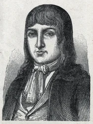 Retrato de Amateur Jerome Le Bras des Forges, caballero de Boishardy (Bois hardy o Bois-Hardy), jefe chouan de la Revolución Francesa (1762-1795). Grabado de 1889. Colección privada.