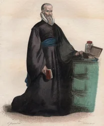 Retrato de Ambroise Paré (1509-1590), cirujano francés. Ilustración de “Le Plutarque Français” de Edmond Mennechet