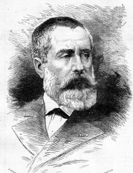 Retrato de Auguste Emmanuel Vaucorbeil (1821-1884), compositor francés y director de la Ópera de París. Grabado en "Le Monde Illustré" n°1165 del 26 de julio de 1879
