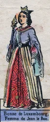 Retrato de Bona de Luxemburgo (1315-1349), esposa de Juan II de Francia. (Dinastía Capetiana). Ilustración de finales del siglo XIX