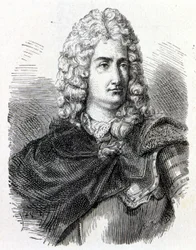 Retrato de Charles François Du Fay (1698 - 1739), químico y físico francés - en "Álbum de la Ciencia; científicos ilustres; Grandes descubrimientos" 1896