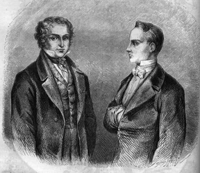 Retrato de Charles Nodier (1780-1844) y Prosper Merimee (1803-1870), escritores franceses. Grabado de 1866-1867