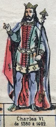 Retrato de Carlos VI de Francia, conocido como Carlos el Bienamado (1368-1422) (dinastía de los Capetos). Ilustración de finales del siglo XIX