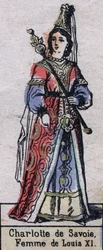 Retrato de Carlota de Saboya (1440-1483), esposa de Luis XI de Francia. (dinastía de los Capetos). Ilustración de finales del siglo XIX