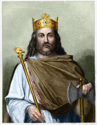 Retrato de Chilperico I (539 - 584), Rey de Neustria - en “Historia de los franceses” por Lavallee, grabado, sd