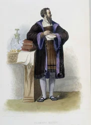 Retrato de Clement des Marets llamado Marot, poeta francés (1496-1544) - en "Le Plutarque français", Ed. Mennechet