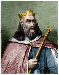 Retrato de Clotario (Clothaire) II (584 - 628), Rey de Neustria y Rey de los Francos - en "Histoire des Francais" por Lavallee, grabado, sd.